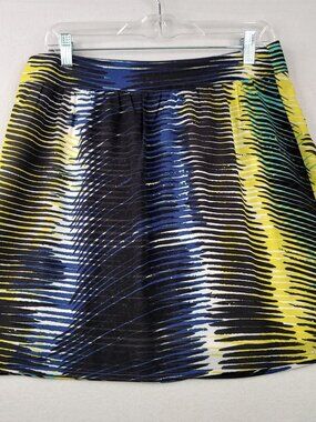 Ann Taylor Loft A-Line Mini Skirt Sz 8 Black Yellow Abstract Casual Artsy Indie